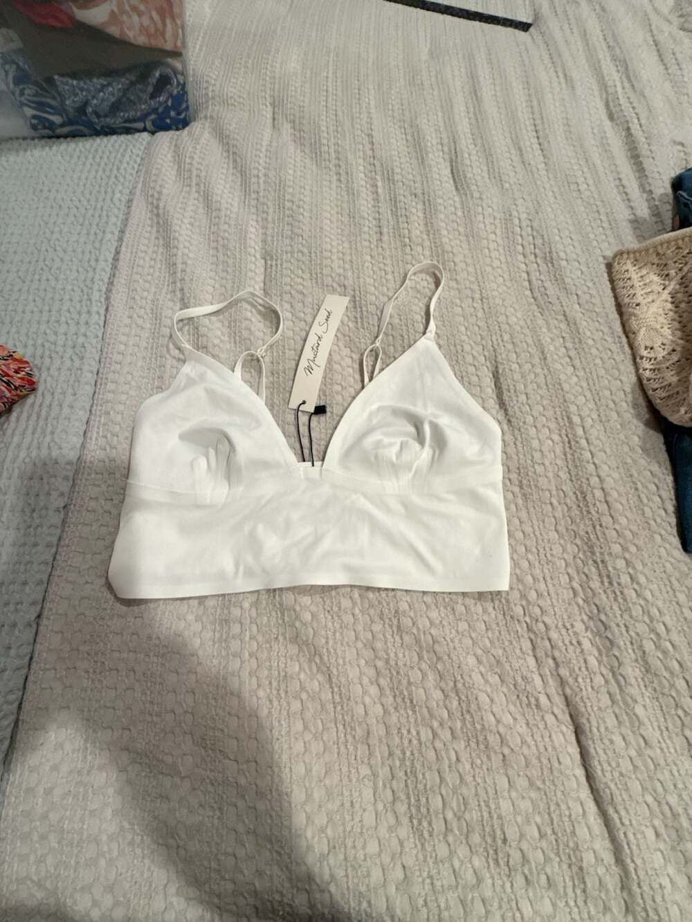 Mustard Seed V-Neck Longline Bralette, White, Size S